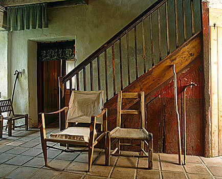 椅子,左边,维多利亚时代风格,木质,楼梯,砖瓦,门廊
