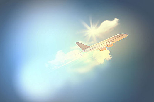 图像,飞,飞机,蓝天,太阳,背景