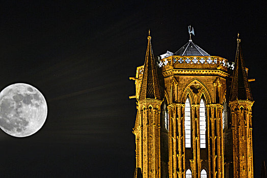 诺曼底,月亮,高处,大教堂,一月