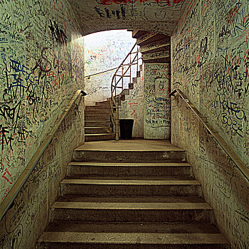 地下,楼梯,涂鸦,墙壁