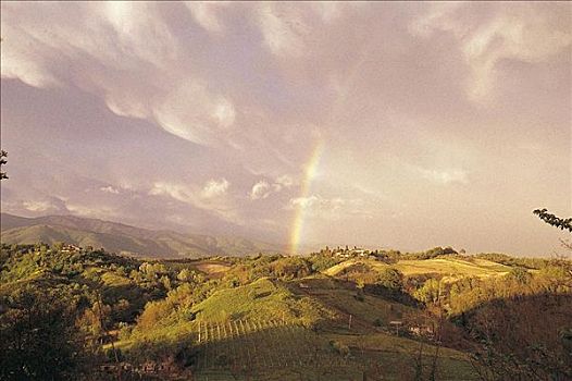 丘陵地貌,彩虹,上方,山峦,托斯卡纳,意大利,欧洲