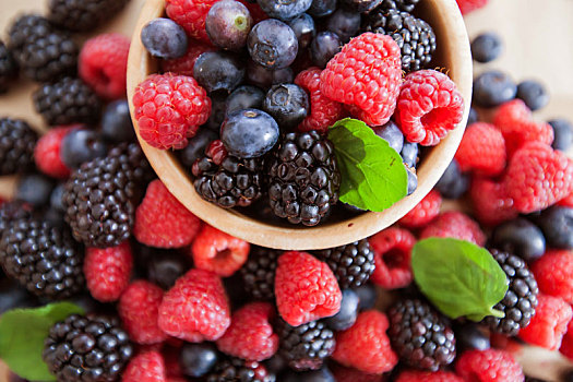 新鲜,抗氧化,食物,树莓,蓝莓,黑莓