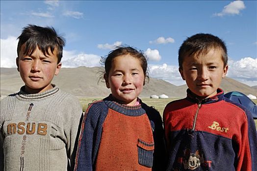 蒙古人,男孩,女孩,哈萨克斯坦,蒙古,亚洲