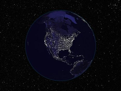 卫星图,地球,展示,城市灯光,夜晚