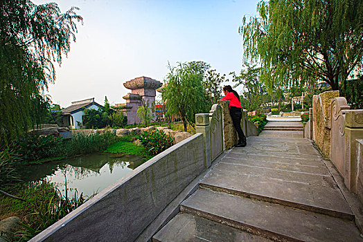 水池,溪流,房子,古建筑