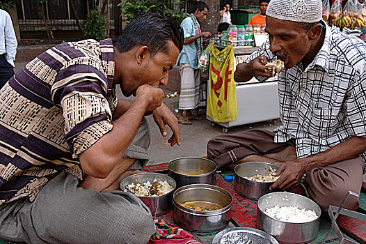 男人,午餐,人力车,街上,达卡,城市,孟加拉,十一月,2009年