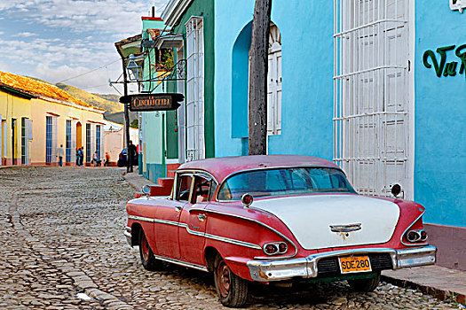 彩色,建筑,雪佛兰,特立尼达,古巴,世界遗产