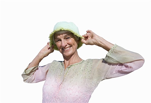 老年,女人,遮阳帽,微笑,抠像