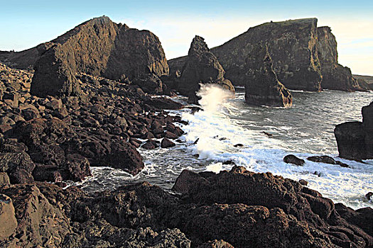 海浪,石头,顶峰,雷克雅奈斯,半岛,冰岛