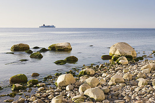石头,波罗的海,渡轮,远景,吕根岛,梅克伦堡州,德国