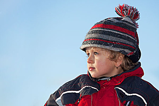 男孩,肖像,无边帽,冬天,桑德贝,安大略省,加拿大