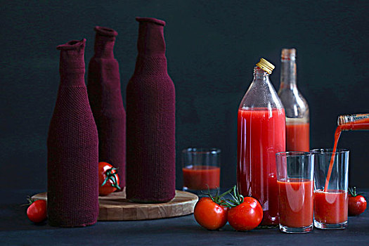 番茄汁,测验,遮盖,瓶子