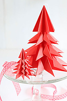 红色,折纸,圣诞树,玻璃,点心架