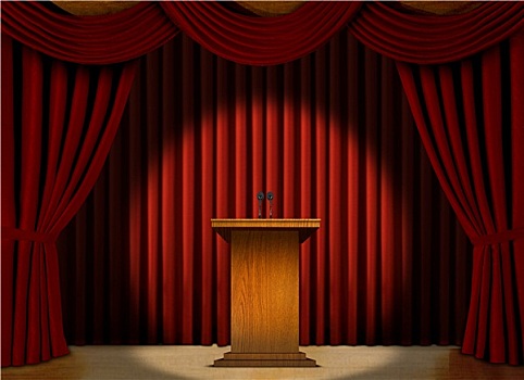 讲台,聚光灯,舞台,上方,红色,帘