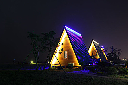 海边木屋,海边别墅夜景