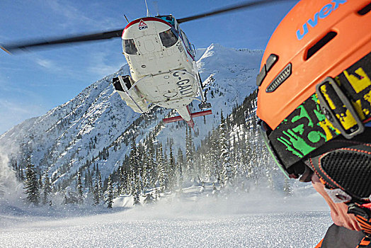 加拿大,落矶山,不列颠哥伦比亚省,普契尔山脉,直升飞机,滑雪,特写