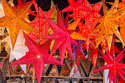 悬挂,剪纸,星,灯,圣诞市场,美因茨,德国