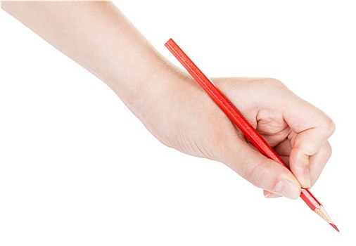 手,红色,铅笔,隔绝,白色背景
