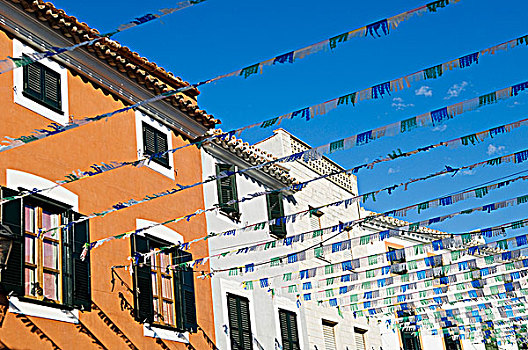 西班牙,米诺卡岛,彩旗,上方,街道