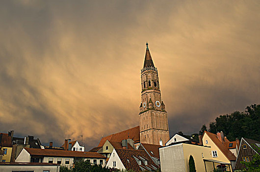 风暴,天气,上方,教堂,巴伐利亚,德国,欧洲