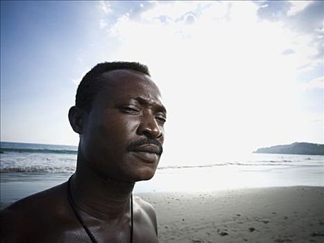 黑人男性,姿势,肖像,海滩