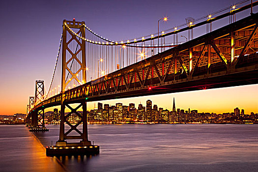 黎明,海湾大桥,旧金山,加利福尼亚,美国