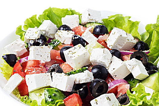 希腊沙拉,盘子,特写,隔绝,白色背景,背景