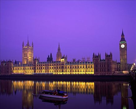 威斯敏斯特,议会大厦,大本钟,夜景,伦敦,英格兰