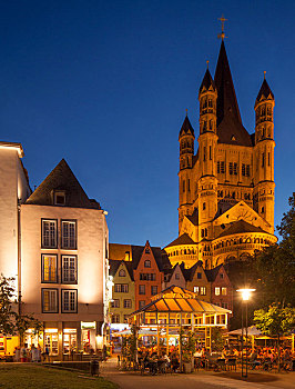 房子,鱼市,教堂,黃昏,科隆,北莱茵威斯特伐利亚,德国,欧洲