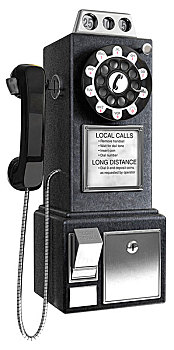 黑色,20世纪50年代,付费电话,白色背景
