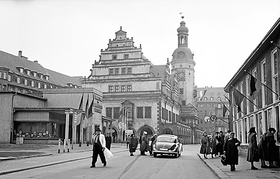 老市政厅,左边,亭子,国家,正面,莱比锡,萨克森,民主德国,德国,欧洲