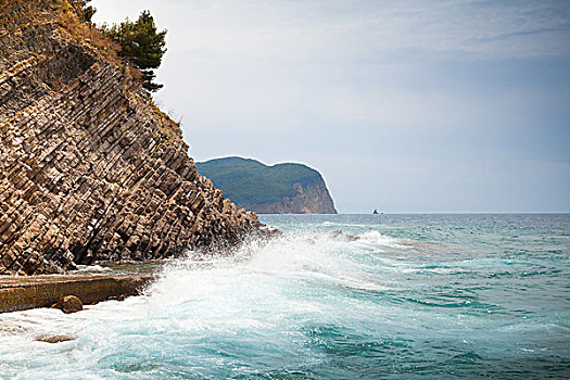 波浪,石头,亚德里亚海,海岸,黑山