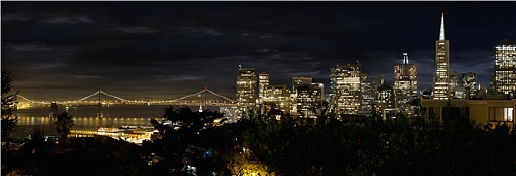 旧金山,天际线,奥克兰湾大桥,蓝色,钟点