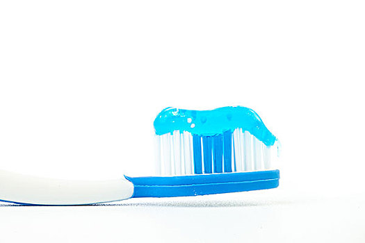 蓝色,牙膏,牙刷,白色背景