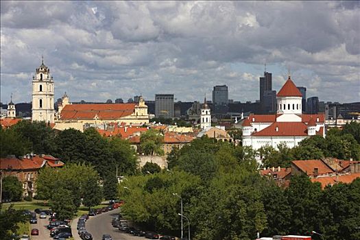 上方,历史名城,中心,维尔纽斯,教堂,正面,摩天大楼,立陶宛,波罗的海国家,欧洲
