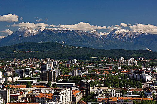 俯视图,卢布尔雅那,斯洛文尼亚,城堡,毕业生,远景,朱利安阿尔卑斯