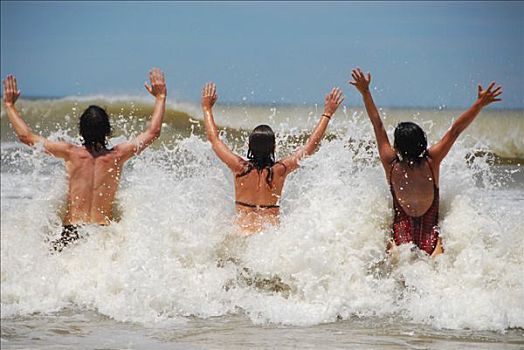 年轻人,沐浴,海滩,布宜诺斯艾利斯,省,阿根廷