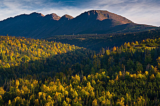景色,顶峰,溪流,排水,楚加奇州立公园,阿拉斯加,秋天