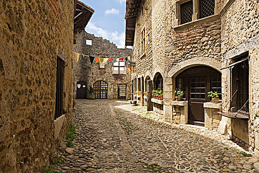 鹅卵石街道,中世纪,城镇,法国,欧洲