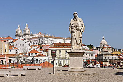 雕塑,寺院,背景,阿尔法马区,里斯本,葡萄牙