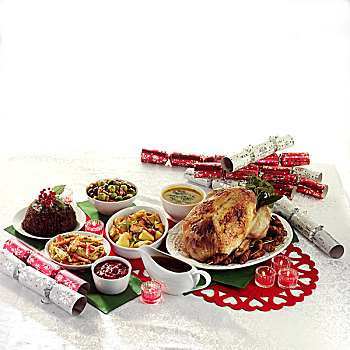 传统的,圣诞晚餐,土耳其,随着,辅料