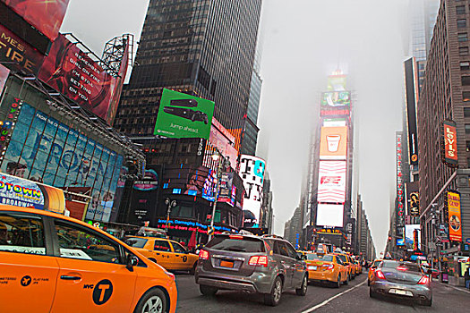 交通,雾气,时代广场,纽约,美国