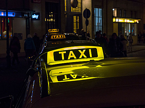 出租车,标识,夜晚