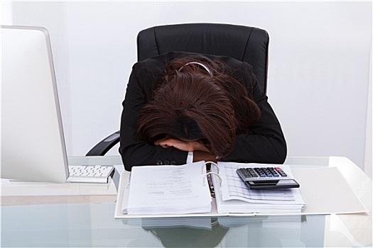 职业女性,疲倦,计算,税,书桌