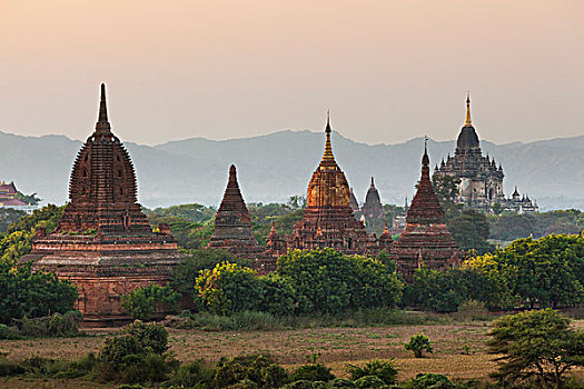 庙宇,日落,蒲甘,缅甸