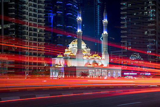 古老,现代,撞击,未来,城市,迪拜,交通,过去,一个,许多,清真寺