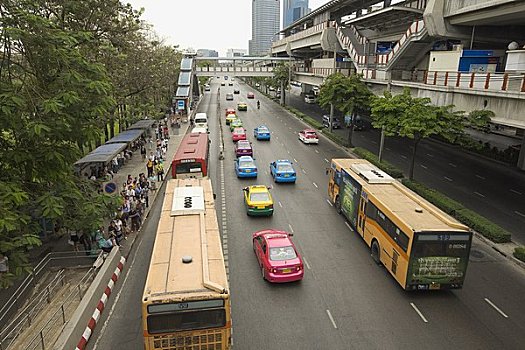 公交车站,街道,曼谷,泰国
