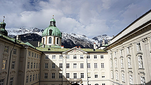 霍夫堡,宫殿,雪,山,背景