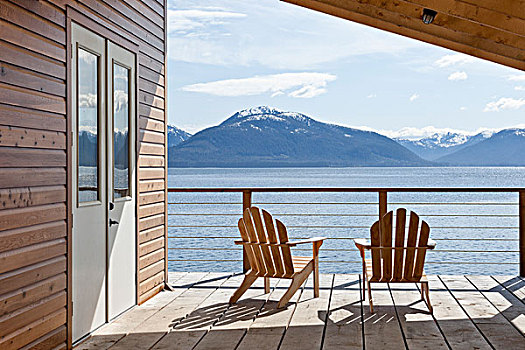 小屋,平台,椅子,远眺,阿拉斯加,美国