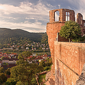 风景,城堡,上方,内卡河,海德堡,巴登符腾堡,德国,欧洲
